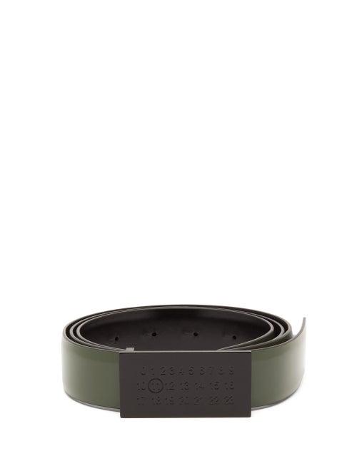 Matchesfashion.com Maison Margiela - Logo Buckle Patent-leather Belt - Mens - Black Green