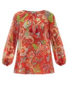 Etro - Pink Moon Paisley-print Cotton-blend Blouse - Womens - Orange Print