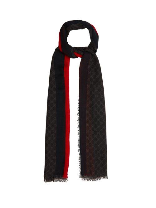 Matchesfashion.com Gucci - Gg Supreme Print Scarf With Stripe - Mens - Black Multi