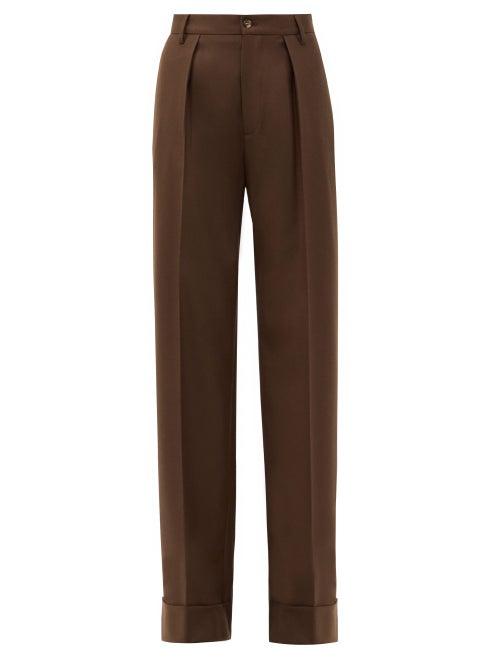 Matchesfashion.com Connolly - Turn-up Cuff Wool-blend Wide-leg Trousers - Womens - Dark Brown