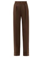 Matchesfashion.com Connolly - Turn-up Cuff Wool-blend Wide-leg Trousers - Womens - Dark Brown