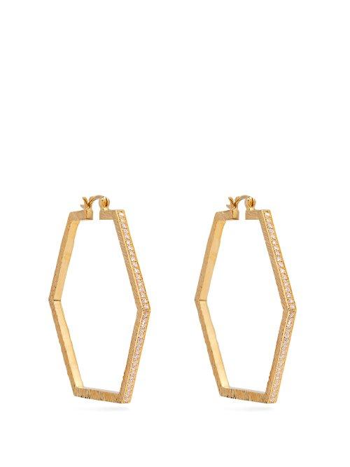 Matchesfashion.com Patcharavipa - 18kt Gold And Diamond Hexagon Earrings - Womens - Gold