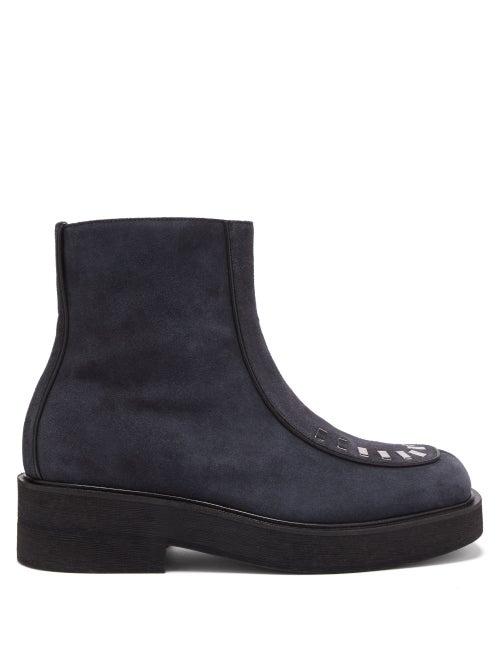 Marni - Jonny Leather-piped Suede Boots - Mens - Navy