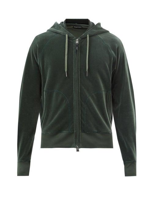 Tom Ford - Zipped Cotton-blend Velour Hooded Sweatshirt - Mens - Green