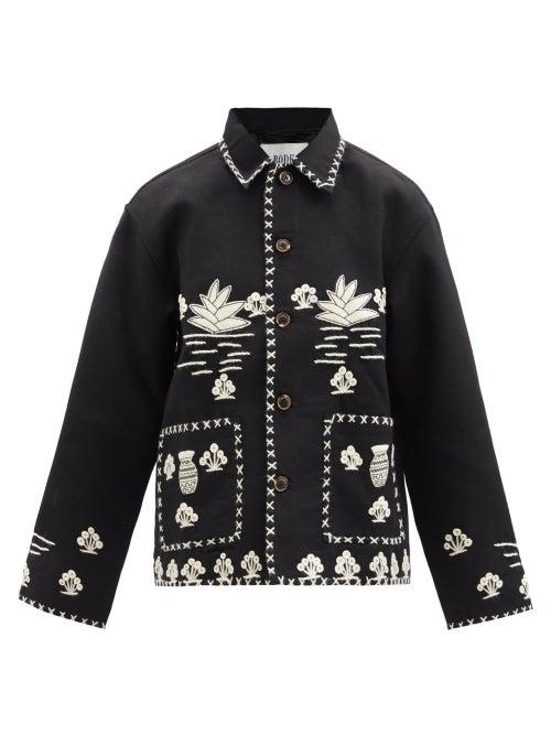 Bode - Plant-appliqu Merino Jacket - Womens - Black Multi