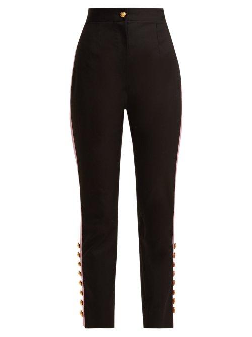 Matchesfashion.com Dolce & Gabbana - Side Stripe Gabardine Trousers - Womens - Black Pink
