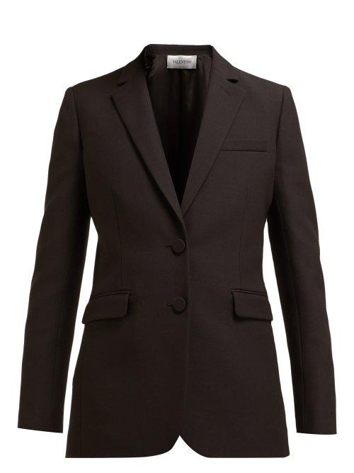 Matchesfashion.com Valentino - Single Breasted Wool And Silk Blend Blazer - Womens - Black