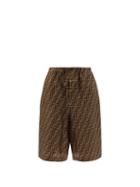 Ladies Rtw Fendi - Ff-print Silk Shorts - Womens - Brown