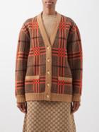 Gucci - Reversible Check & Gg-jacquard Wool-blend Cardigan - Womens - Brown Multi