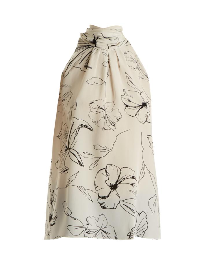 Diane Von Furstenberg Pelier-print Silk Crepe De Chine Halterneck Top