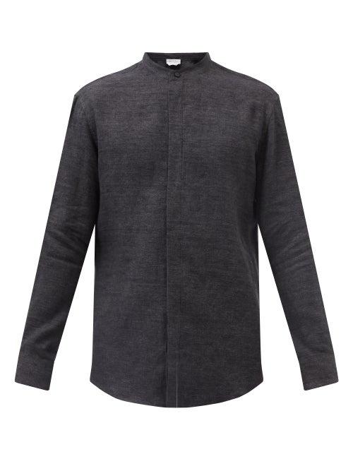 Gabriela Hearst - Ollie Band-collar Linen-flannel Shirt - Mens - Dark Grey