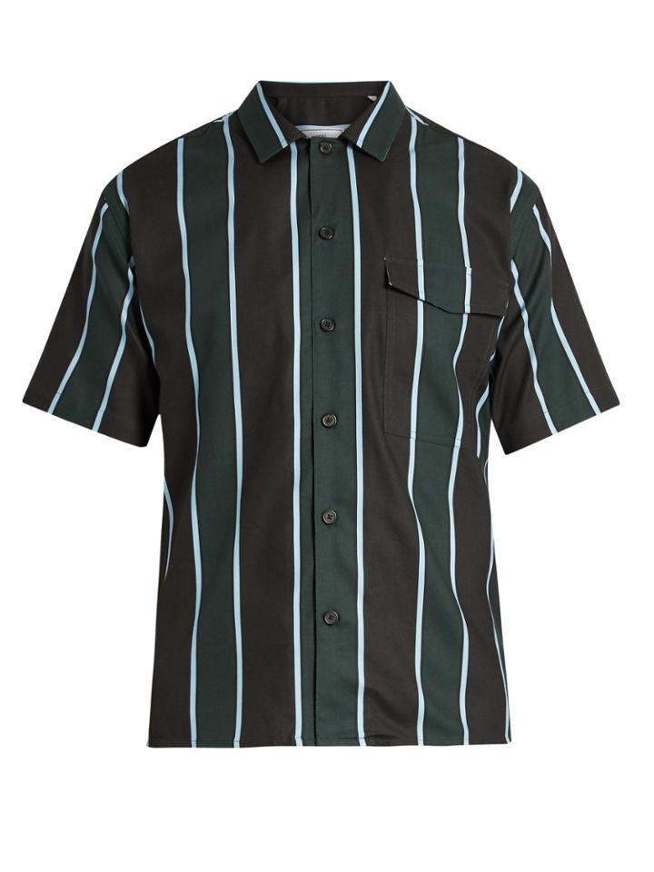 Ami Short-sleeved Striped Cotton-blend Shirt