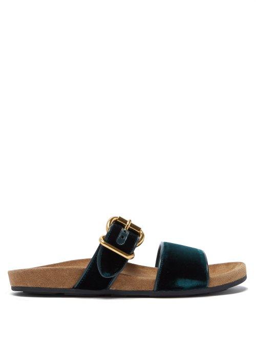 Matchesfashion.com Prada - Double Strap Velvet Slides - Womens - Dark Green