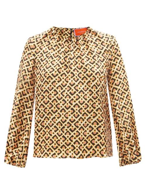 La Doublej - Charming Abstract-print Silk-twill Top - Womens - Multi