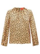 La Doublej - Charming Abstract-print Silk-twill Top - Womens - Multi