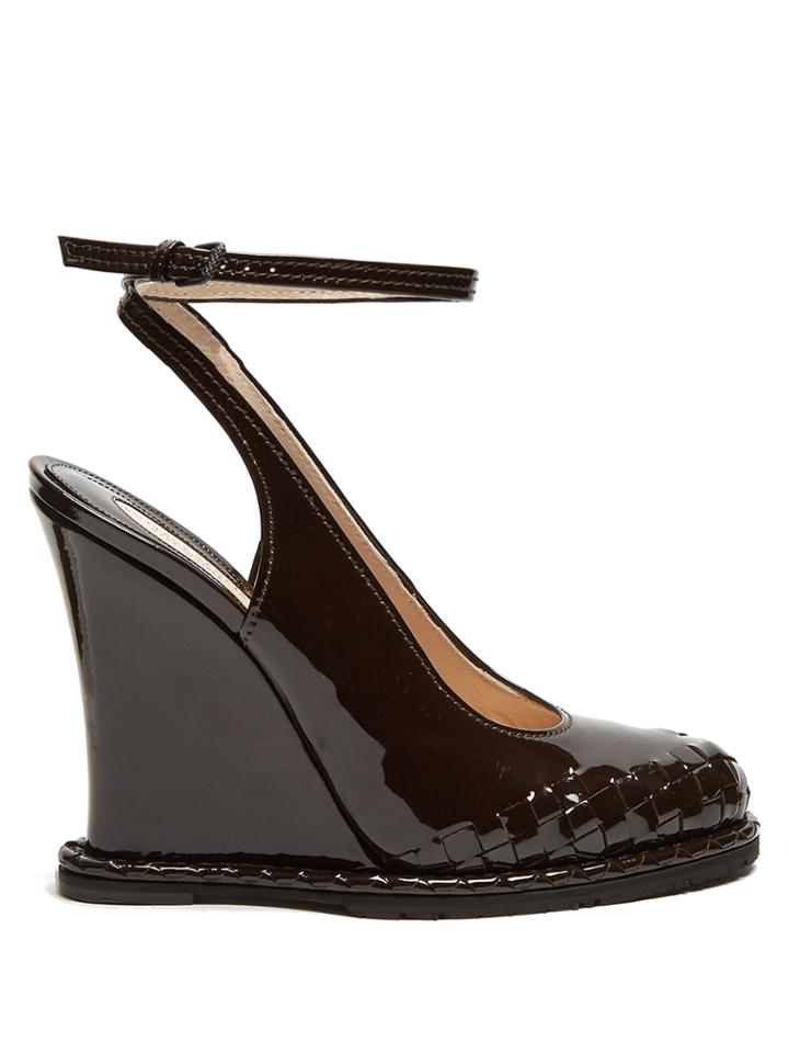 Bottega Veneta Intrecciato Patent-leather Wedge Pumps