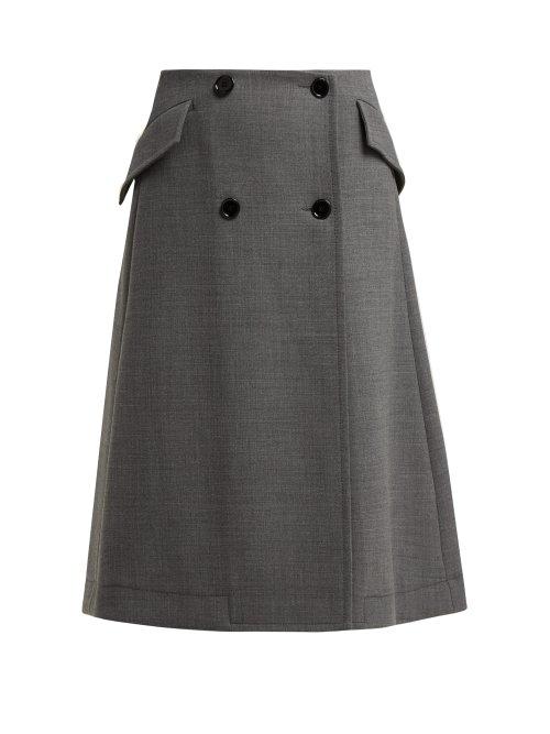 Matchesfashion.com Mm6 Maison Margiela - Button Fastening Wrap A Line Skirt - Womens - Dark Grey