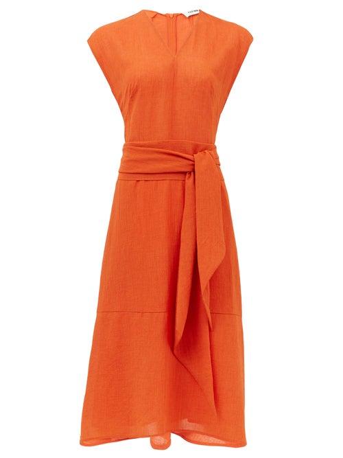 Matchesfashion.com Cefinn - Waist-tie Voile Midi Dress - Womens - Orange