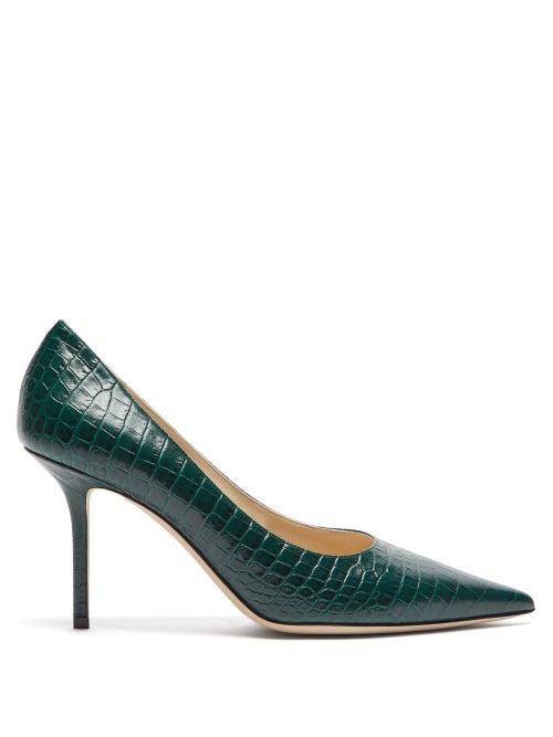 Matchesfashion.com Jimmy Choo - Love 85 Crocodile Embossed Leather Pumps - Womens - Dark Green