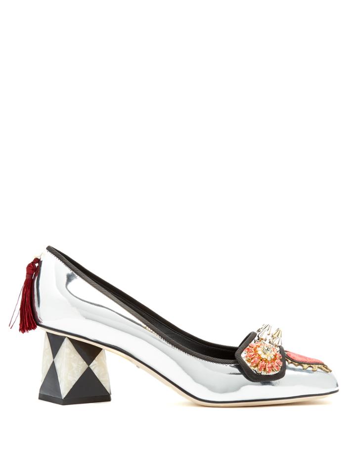 Dolce & Gabbana Crystal-embellished Appliqu Leather Pumps