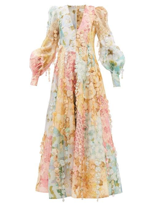 Zimmermann - Tempo Floral-print Patchwork Linen-blend Dress - Womens - Multi