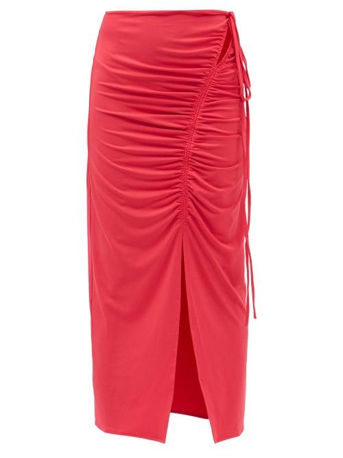 Self-portrait - Gathered Jersey Midi Skirt - Womens - Pink
