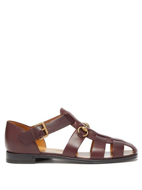 Gucci - Elektra Horsebit Leather Fisherman Sandals - Mens - Burgundy