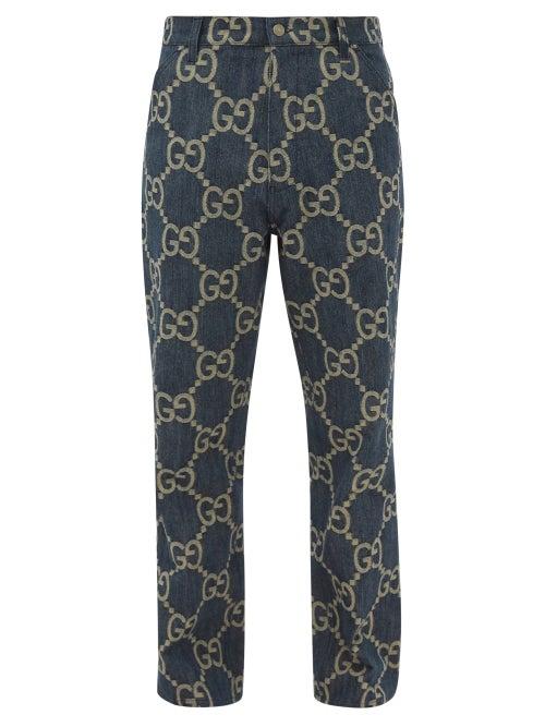 Gucci - Gg-embroidered Straight-leg Jeans - Mens - Blue Beige