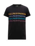 Matchesfashion.com Balmain - Rainbow Logo-print Cotton T-shirt - Mens - Black Multi