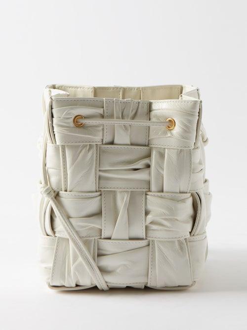 Bottega Veneta - Small Pliss Intrecciato-leather Bucket Bag - Womens - White
