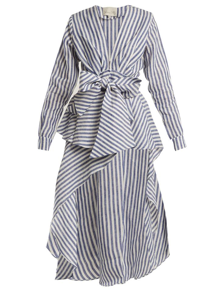 Johanna Ortiz V-neck Striped Linen Top