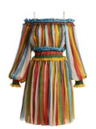 Dolce & Gabbana Striped Silk-chiffon Off-the-shoulder Dress