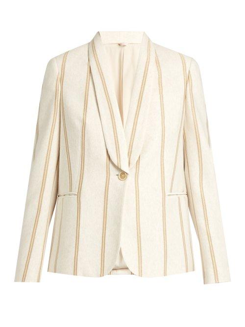 Matchesfashion.com Brunello Cucinelli - Striped Single Breasted Cotton Jersey Jacket - Womens - Ivory