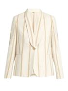 Matchesfashion.com Brunello Cucinelli - Striped Single Breasted Cotton Jersey Jacket - Womens - Ivory
