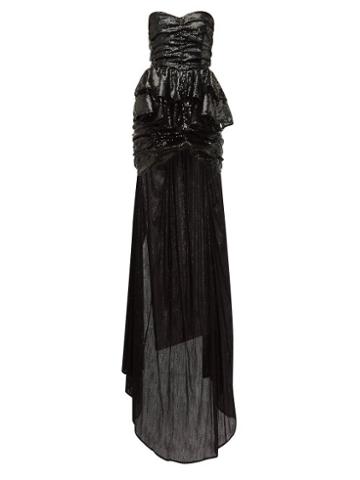 Matchesfashion.com The Attico - Long Train Sequinned Mini Dress - Womens - Black
