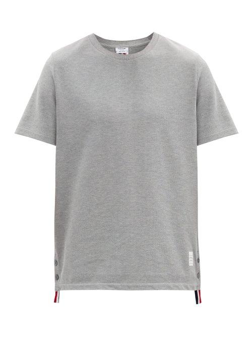 Matchesfashion.com Thom Browne - Back-stripe Cotton-piqu T-shirt - Mens - Light Grey