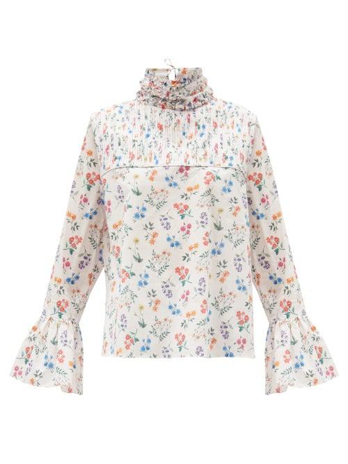 Matchesfashion.com Horror Vacui - Quinton Floral-printed Cotton-poplin Blouse - Womens - White Print
