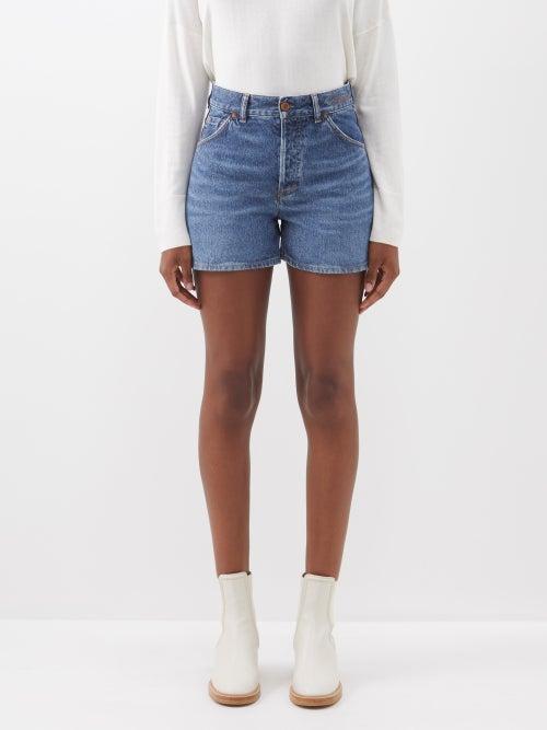 Chlo - Logo-embroidered High-rise Denim Shorts - Womens - Denim