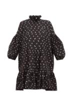 Matchesfashion.com Cecilie Bahnsen - Belle Floral Print Cotton Mini Dress - Womens - Black Blue