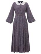 Matchesfashion.com Gl Hrgel - Lace Collar Polka Dot Print Maxi Dress - Womens - Blue Print