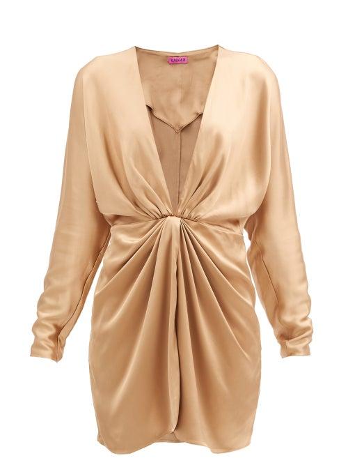 Matchesfashion.com Gauge81 - Shibu V-neck Satin Mini Dress - Womens - Bronze