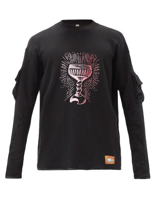 Matchesfashion.com Boramy Viguier - Grail-print Cotton-jersey Long-sleeved T-shirt - Mens - Black