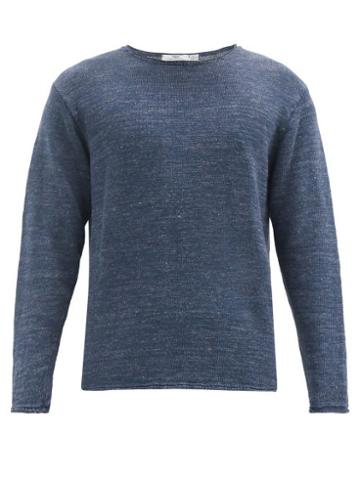 Matchesfashion.com Inis Mein - Crew-neck Knitted-linen Sweater - Mens - Navy