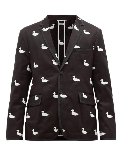 Matchesfashion.com Thom Browne - Duck Embroidered Cotton Twill Blazer - Mens - Black