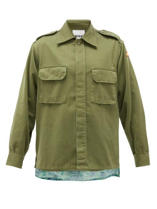 Matchesfashion.com Myar - Hawaiian-panel Upcycled Cotton-blend Jacket - Womens - Khaki