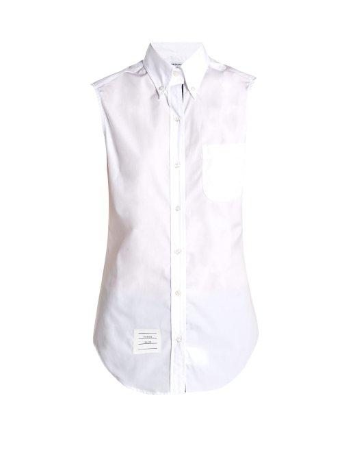 Matchesfashion.com Thom Browne - Sleeveless Button Down Collar Cotton Poplin Shirt - Womens - White