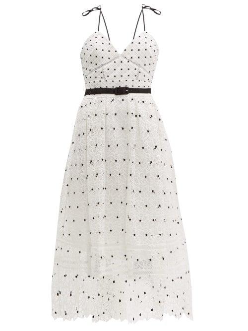 Matchesfashion.com Self-portrait - Polka Dot & Floral Lace Midi Dress - Womens - White