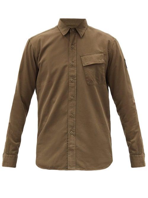 Matchesfashion.com Belstaff - Asymmetric-pocket Cotton Shirt - Mens - Dark Green