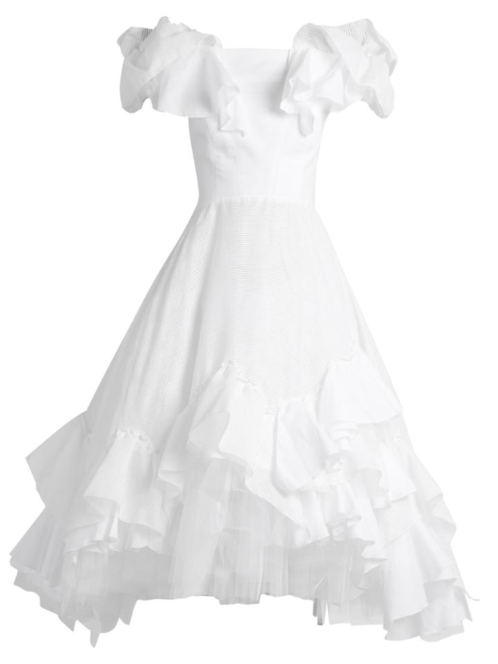 Natasha Zinko Off-the-shoulder Ruffle-panelled Cotton Dress