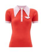 Matchesfashion.com Joostricot - Exaggerated Point Collar Cotton Blend Polo Shirt - Womens - Red